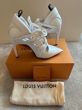 Louis Vuitton White Leather Cutout Lace-Up Stiletto Heels